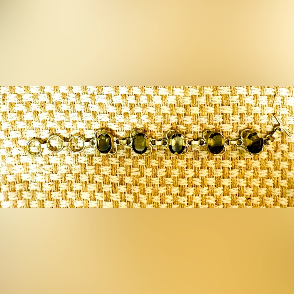 NWOT SMOKEY QUARTZ STERLING SILVER CHAIN LINK BRACELET WITH ADJUSTABLE TOGGLE